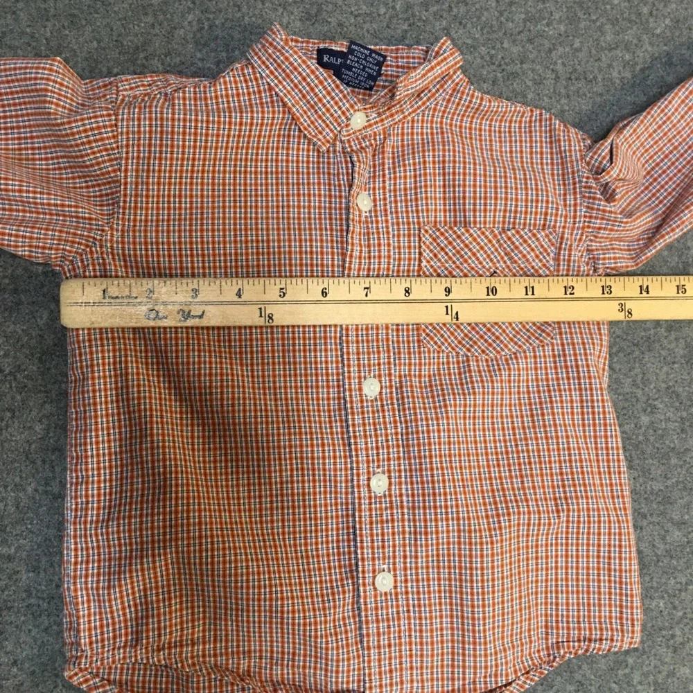Ralph Lauren Button Down Shirt Boys 3T Orange Plaid Long Sleeve Pony Logo Preppy